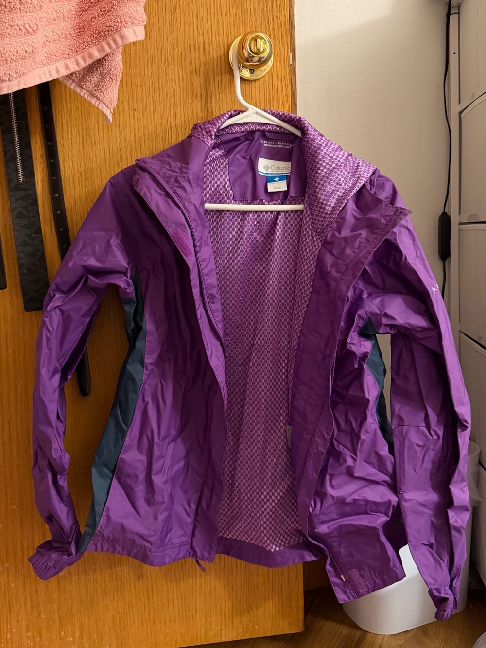 Columbia Women's Purple Hooded Shell Jacket with Gray Panels